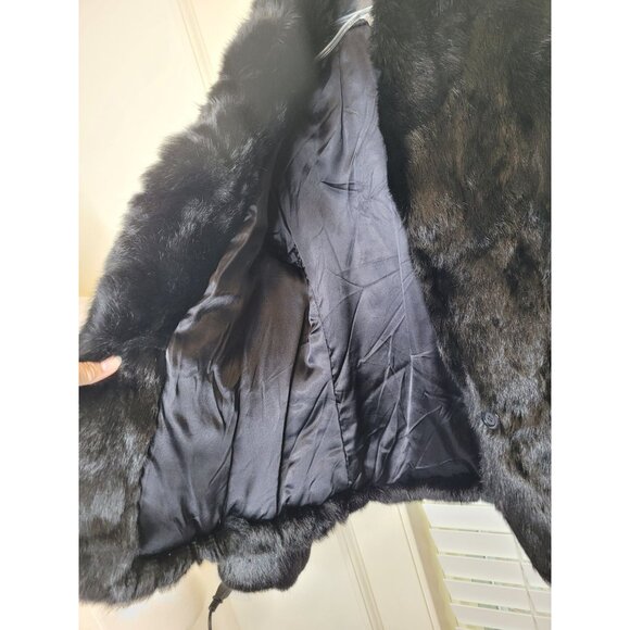VTG Genuine Rabbit Fur Coat Black Med Cozy Soft Old Money Classic - Picture 3 of 6